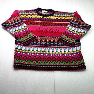Vintage Sisley Abstract Patter Pullover Sweater Made in Italy Size Small